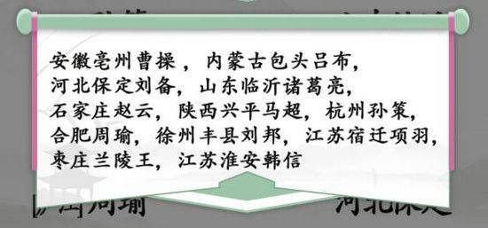 《汉字找茬王》连古人籍贯与现址怎么玩