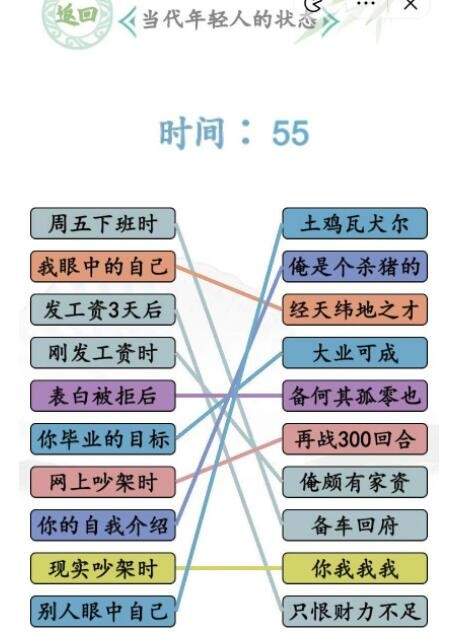 《汉字找茬王》当代年轻人的状态连线怎么玩