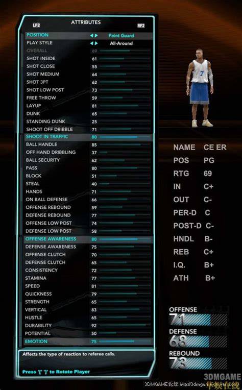 《NBA2K10》基本属性对比赛的影响(适用MP加点）